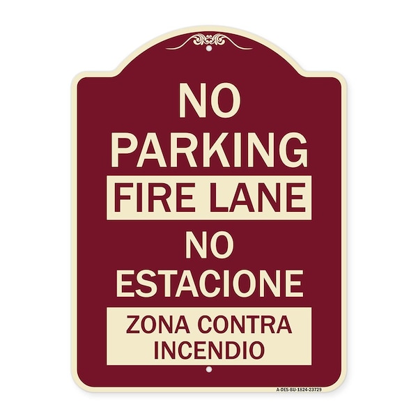 Signmission No Parking Fire Lane No Estacione Zona Contra Incendio Heavy-Gauge Alum, 24" x 18", BU-1824-23729 A-DES-BU-1824-23729 - main